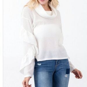 HEART & HIPS RUFFLE SLEEVE WAFFLE HACCI TOP SOFT WHITE SZ.MULTI NWT.